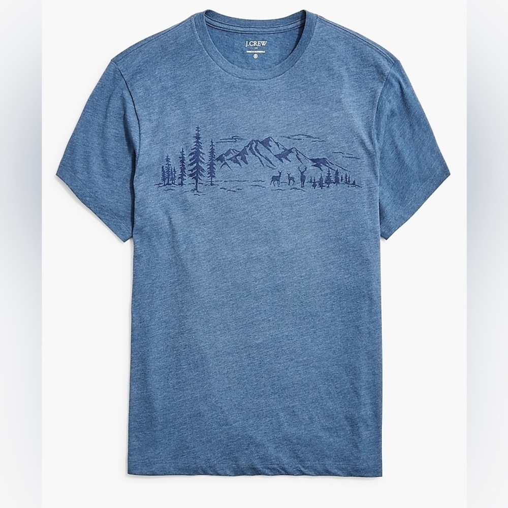 NWT J Crew Mountain landscape graphic tee sold out T-shirt Sz sleeve seam repair